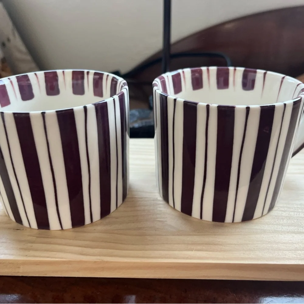 Noon & Moon Cherry Lacquer Stripe Coffee Tea Mug Cup Set Of 2
